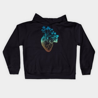 Vintage Colored Anatomically Correct Human Heart - Palm Trees Kids Hoodie